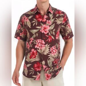 Havana Breeze Brown Pink Aloha Hawaiian Shirt 100% Silk Men’s Size Large NWT
